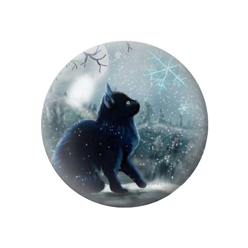 Cabochon en Verre Illustré Chat Flocons de Neige Noël 12 à 25mm
