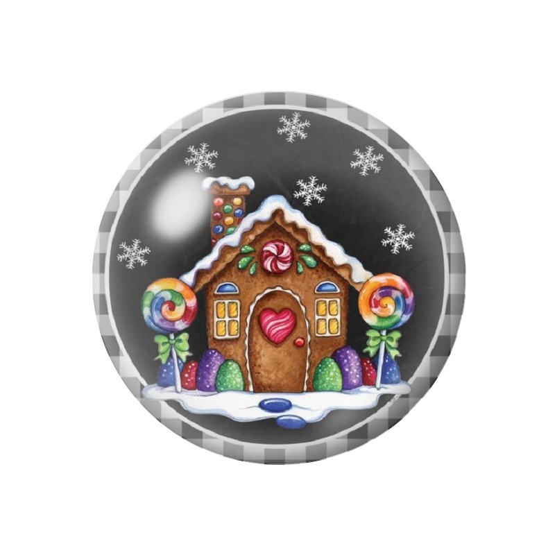 Cabochon en Verre Illustré Maison Noël 12 à 25mm
