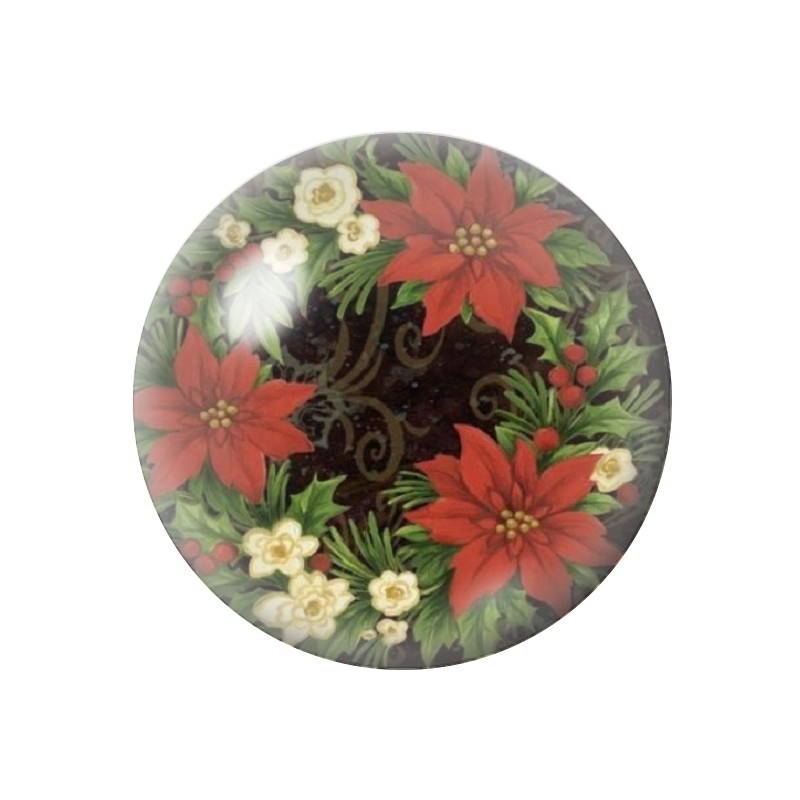 Cabochon en Verre Illustré Poinsettia Fleurs de Noël 12 à 25mm
