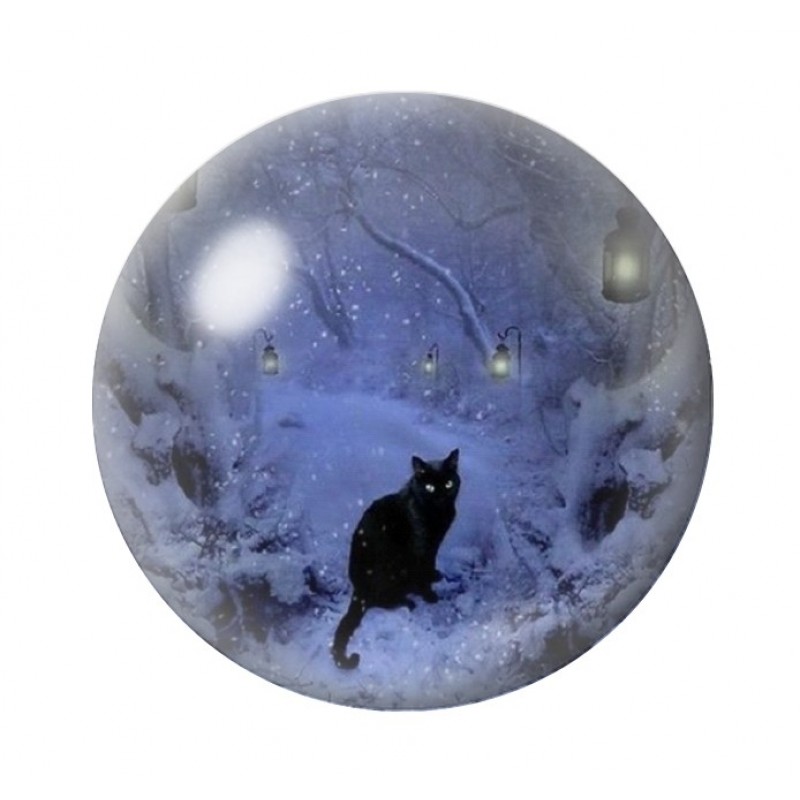 Cabochon en Verre Illustré Chat Hiver Noël 12 à 25mm