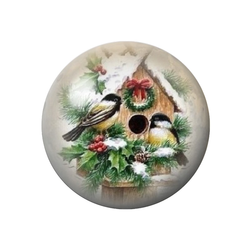 Cabochon en Verre Illustré Oiseaux Noël 12 à 25mm