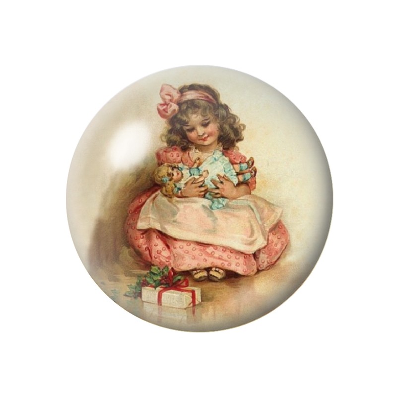 Cabochon en Verre Illustré Petite Fille Cadeau Noël 12 à 25mm