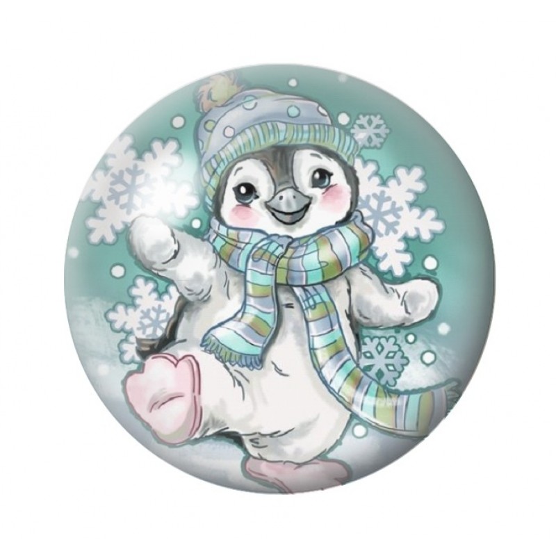 Cabochon en Verre Illustré Pingouin Neige Noël 12 à 25mm