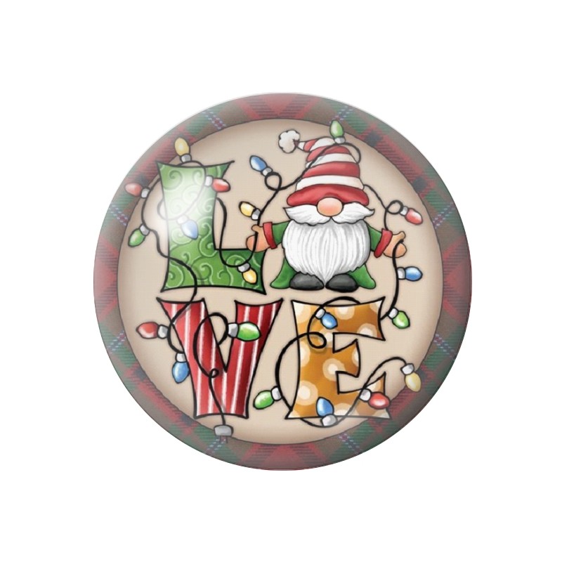 Cabochon en Verre Illustré Gnome Love Noël 12 à 25mm