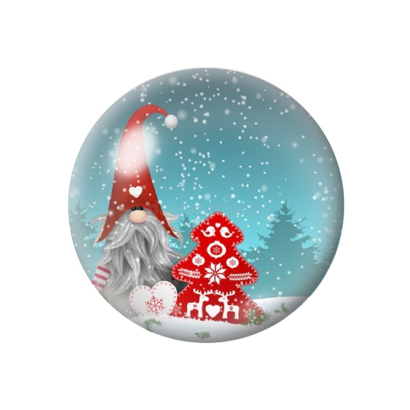 Cabochon en Verre Illustré Gnome Sapin Noël 12 à 25mm