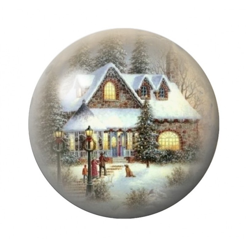 Cabochon en Verre Illustré Maison Hiver Noël 12 à 25mm