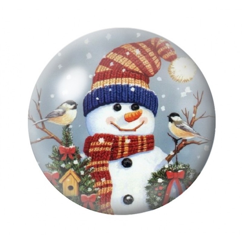 Cabochon en Verre Illustré Bonhomme de Neige Noël 12 à 25mm