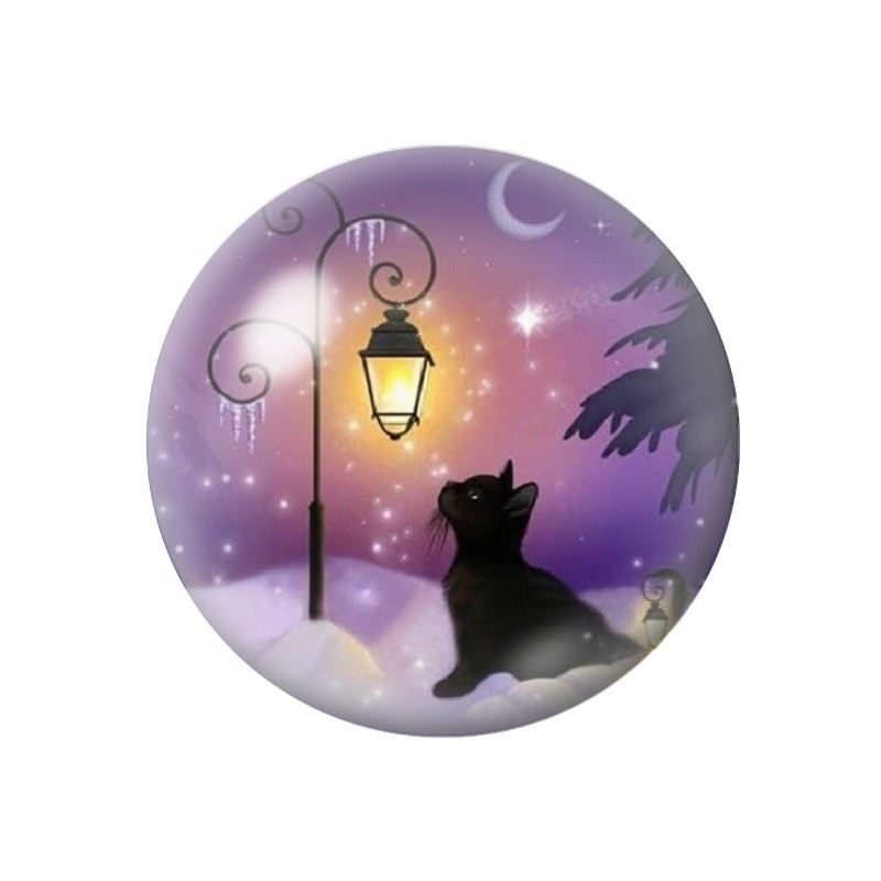 Cabochon en Verre Illustré Chat Hiver Noël 12 à 25mm