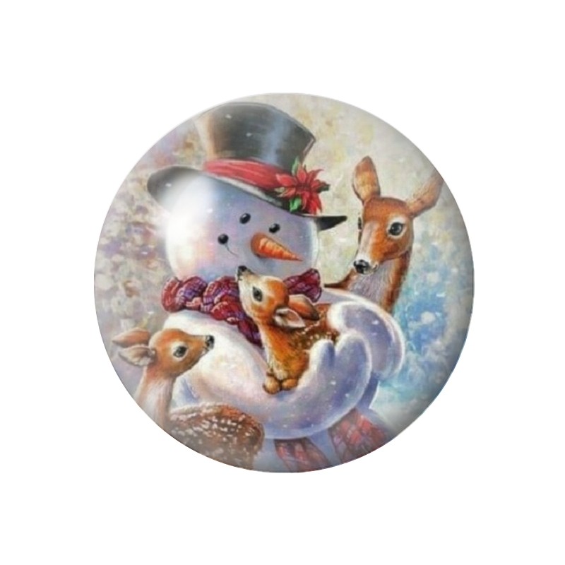 Cabochon en Verre Illustré Bonhomme de Neige Noël 12 à 25mm
