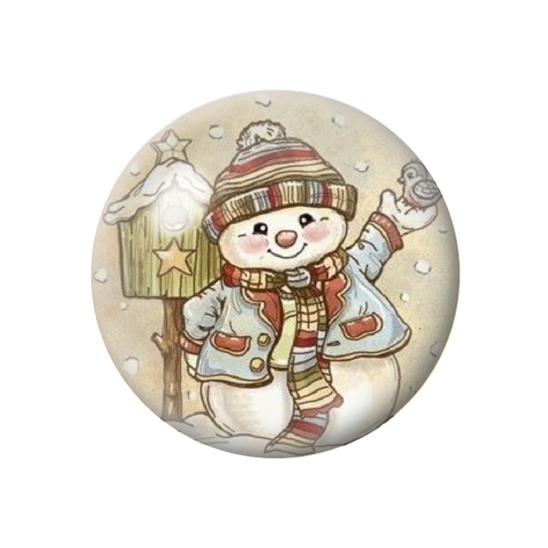 Cabochon en Verre Illustré Bonhomme de Neige Noël 12 à 25mm
