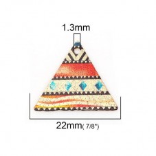 2 Breloques Triangle Motifs Africain en Émail Métal Doré 22x19mm