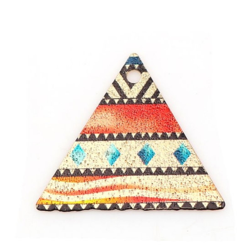2 Breloques Triangle Motifs Africain en Émail Métal Doré 22x19mm