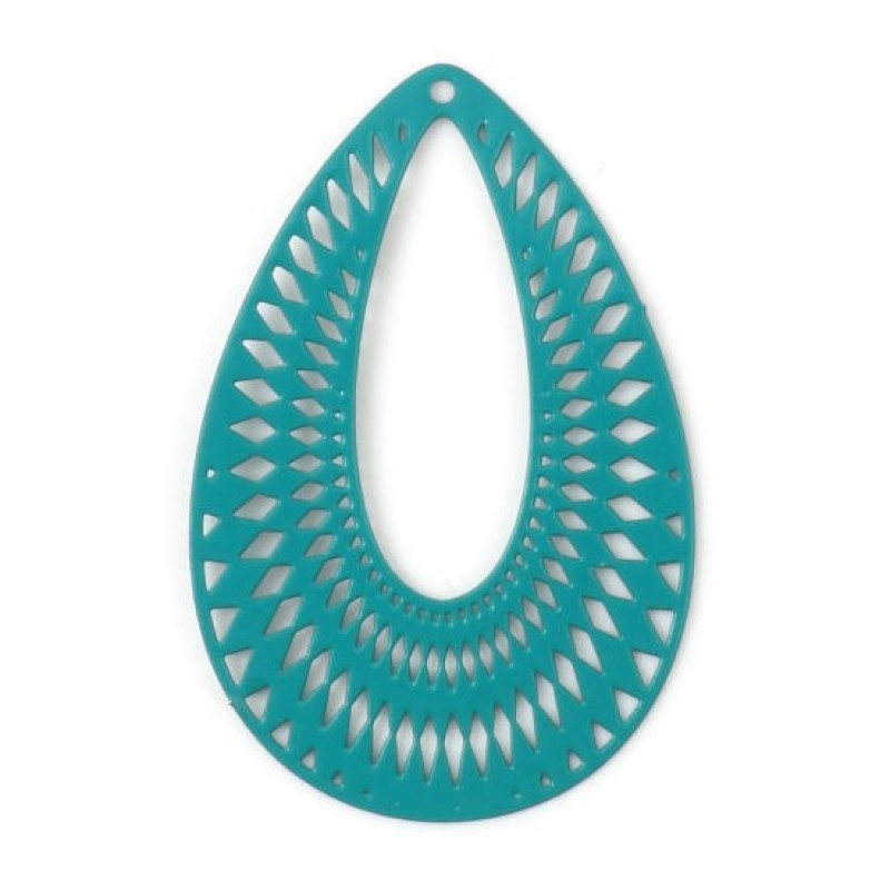 2 Breloques Pendentif Goutte Laqué Turquoise Estampe Filigrane Ajouré 41x27mm