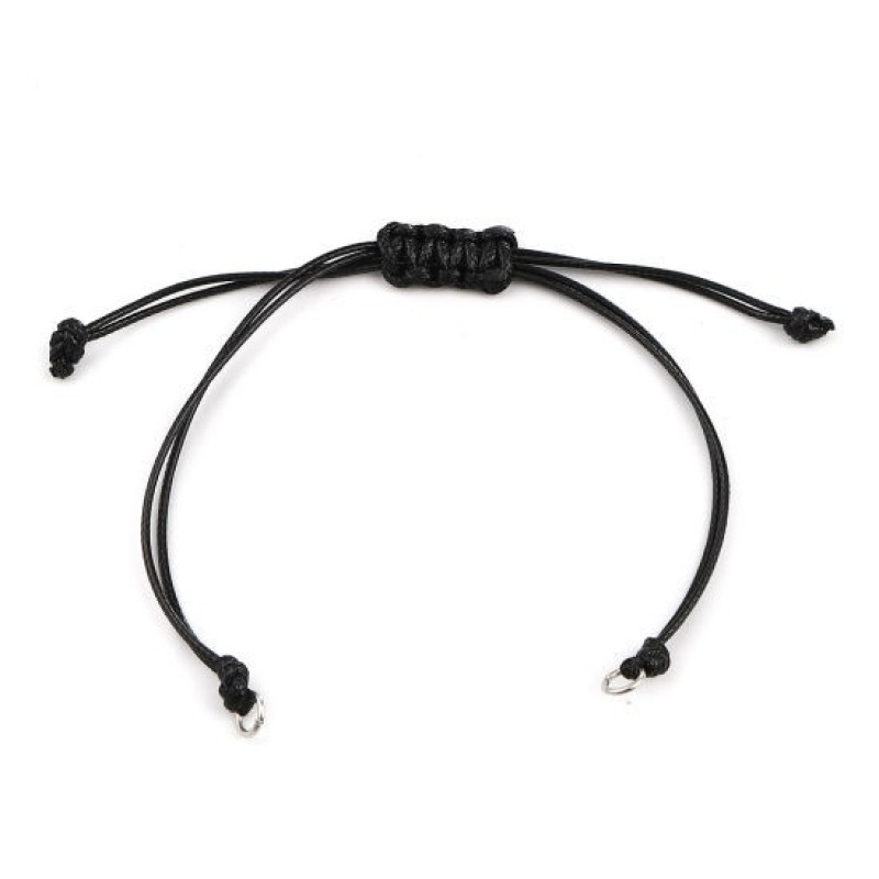 2 Bracelets Connecteur en Cordon Ciré Tressé Réglable Noir Métal Argenté 14cm