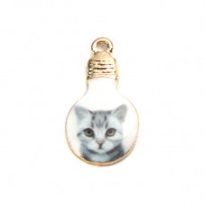 2 Breloques Forme Ampoule Chat en Émail Métal Doré 22x12mm pour la Création de Bijoux Fantaisie - DIY