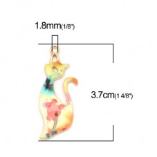 2 Breloques Chats Colorés en Émail Métal Doré 37x13mm
