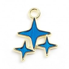 4 Breloques Étoile Nuit Noël en Émail Bleu Métal Doré 17x14mm pour la Création de Bijoux Fantaisie - DIY