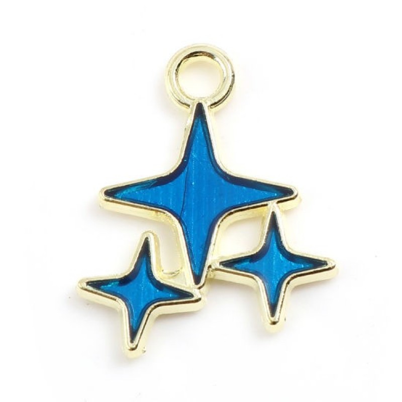 4 Breloques Étoiles de Nuit de Noël en Émail Bleu Métal Doré 17x14mm