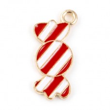 2 Breloques Bonbon Noël en Émail Métal Doré 21x10mm pour la Création de Bijoux Fantaisie - DIY