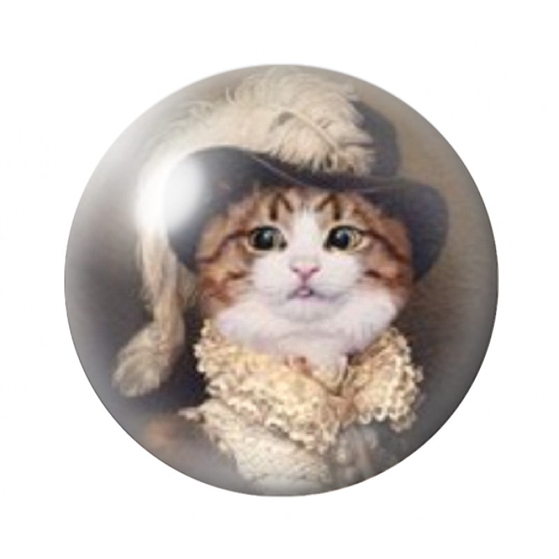 Cabochon en Verre Illustré Chat Costume d’Époque 12 ou 25mm