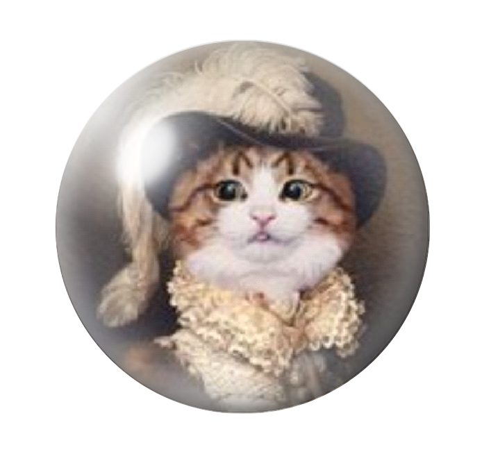Cabochon en Verre Illustré Chat Costume d’Époque 12 ou 25mm
