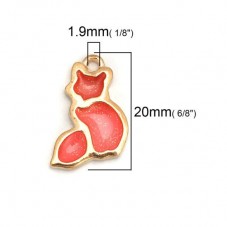 2 Breloques Renard en Résine Rose Paillette Métal Doré 20x13mm