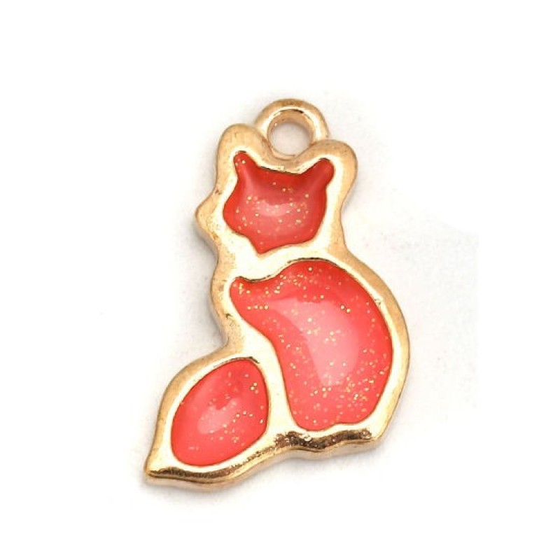 2 Breloques Renards en Résine Rose Pailletée Métal Doré 20x13mm