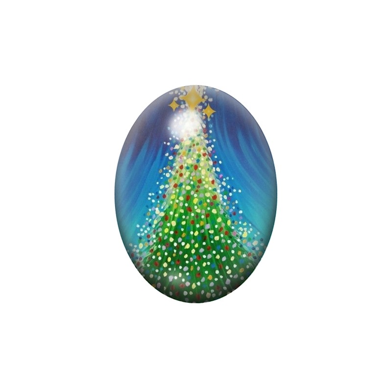 Cabochon en Verre Illustré Sapin de Noël 13x18, 18x25 ou 30x40mm