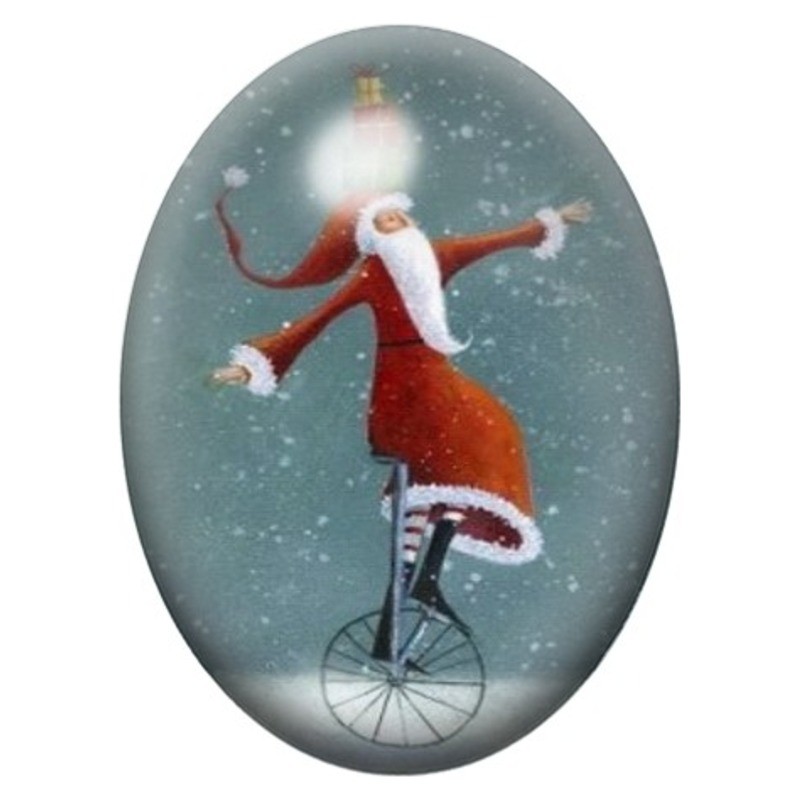 Cabochon en Verre Illustré Père Noël sur un Monocycle 13x18, 18x25 ou 30x40mm