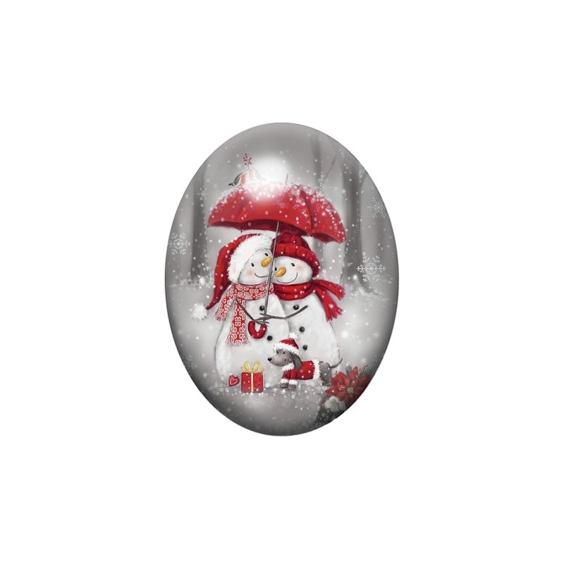 Cabochon en Verre Illustré Bonhommes de Neige Noël 13x18, 18x25 ou 30x40mm