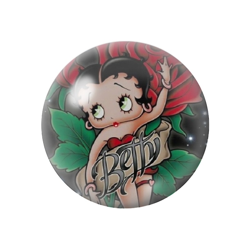 Cabochon en Verre Illustré Pin-up Betty Boop 12 à 25mm