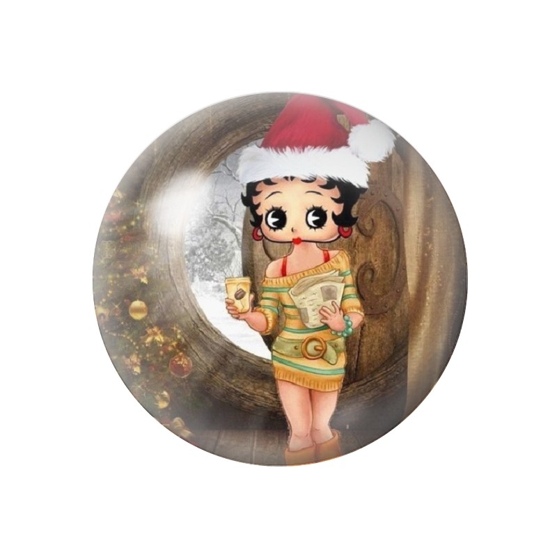 Cabochon en Verre Illustré Pin-up Betty Boop Noël 12 à 25mm