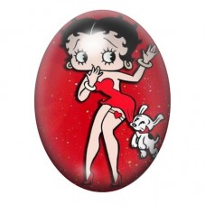 Cabochon en Verre Illustré Betty Boop en Rouge avec son Chien 13x18, 18x25 ou 30x40mm pour la création de bijoux fantaisie - DIY