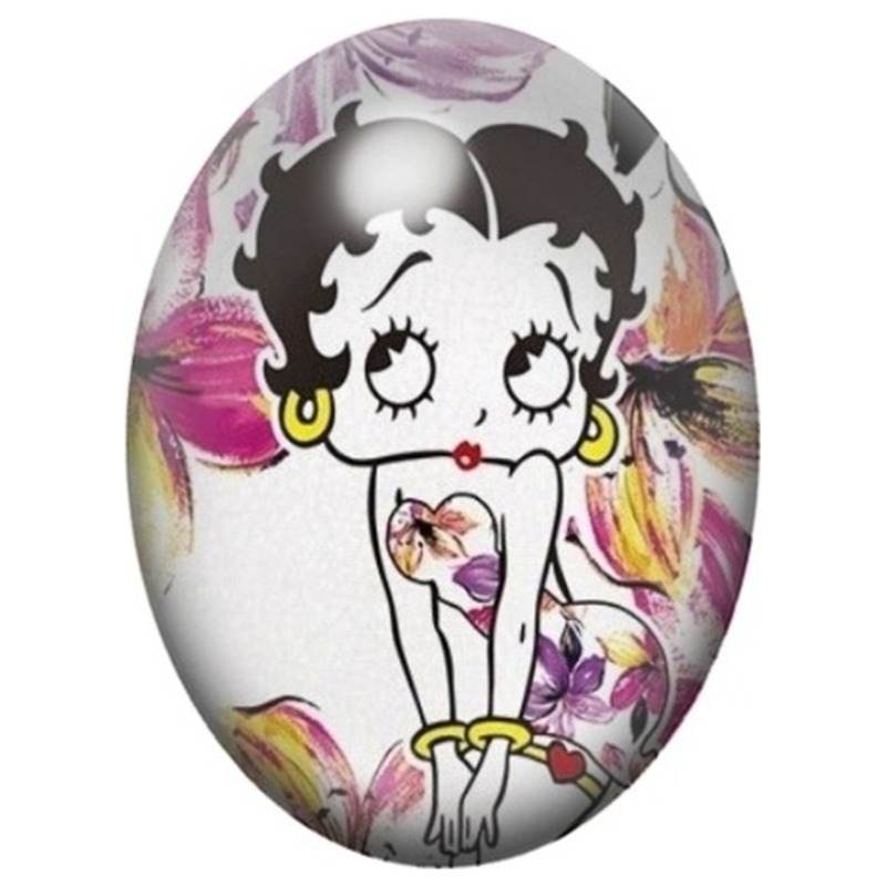 Cabochon en Verre Illustré Betty Boop aux Papillons Violets 13x18, 18x25 ou 30x40mm
