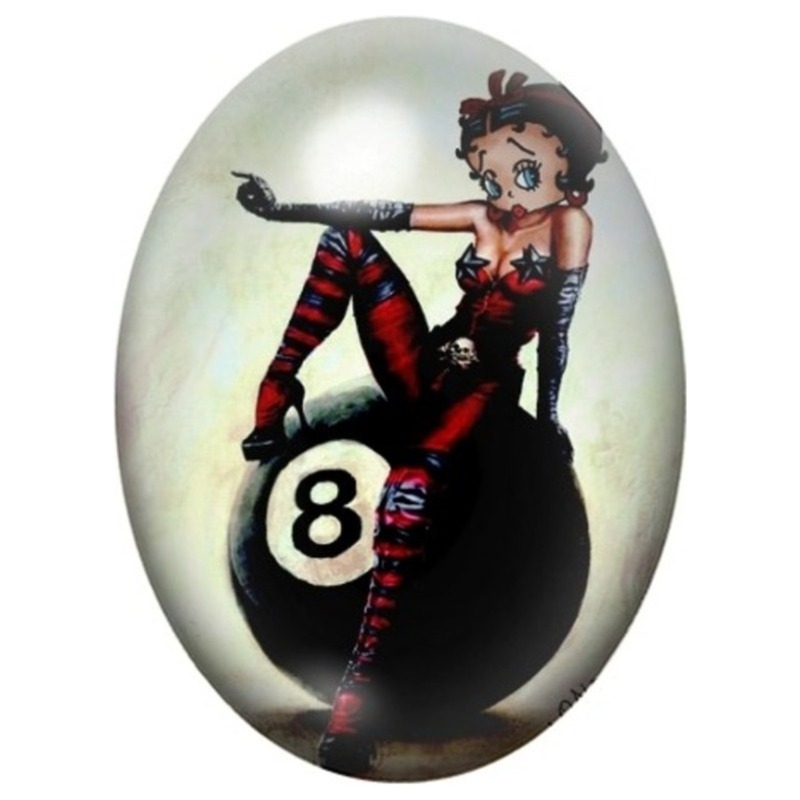Cabochon en Verre Illustré Betty Boop Joueuse de Billard 13x18, 18x25 ou 30x40mm