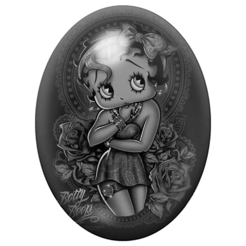 Cabochon en Verre Illustré Betty Boop Gothique aux Roses 13x18, 18x25 ou 30x40mm