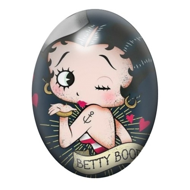 Cabochon en Verre Illustré Betty Boop au Clin d’Œil 13x18, 18x25 ou 30x40mm