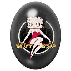 Cabochon en Verre Illustré Pin-up Betty Boop sur Fond Noir 13x18, 18x25 ou 30x40mm pour la création de bijoux fantaisie - DIY