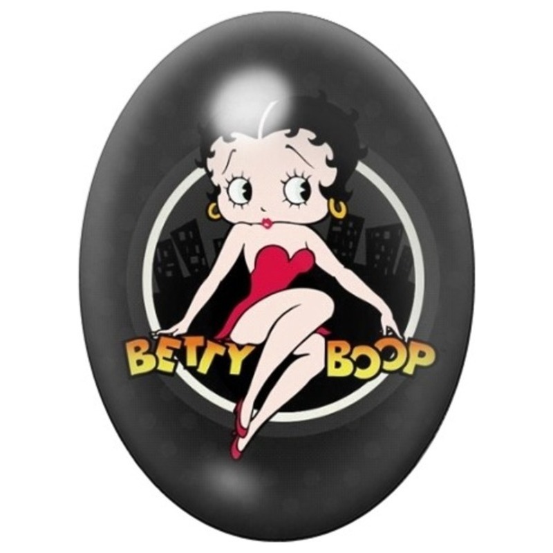Cabochon en Verre Illustré Pin-up Betty Boop sur Fond Noir 13x18, 18x25 ou 30x40mm