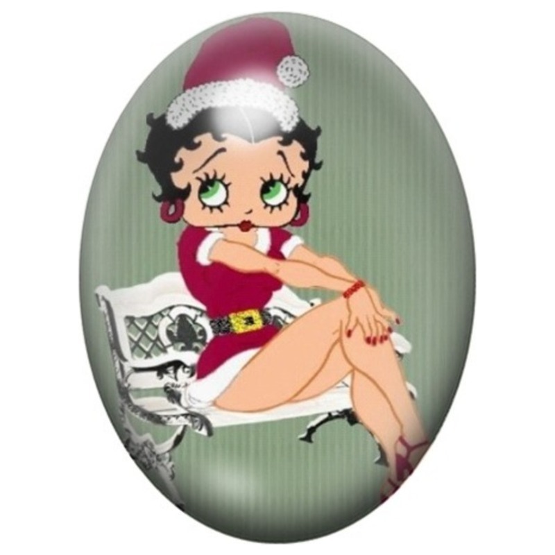 Cabochon en Verre Illustré Betty Boop Assise en Mère Noël 13x18, 18x25 ou 30x40mm