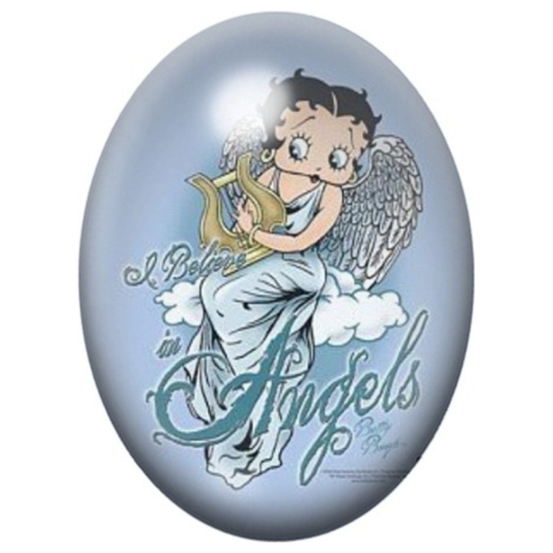 Cabochon en Verre Illustré Betty Boop Ange à la Harpe 13x18, 18x25 ou 30x40mm