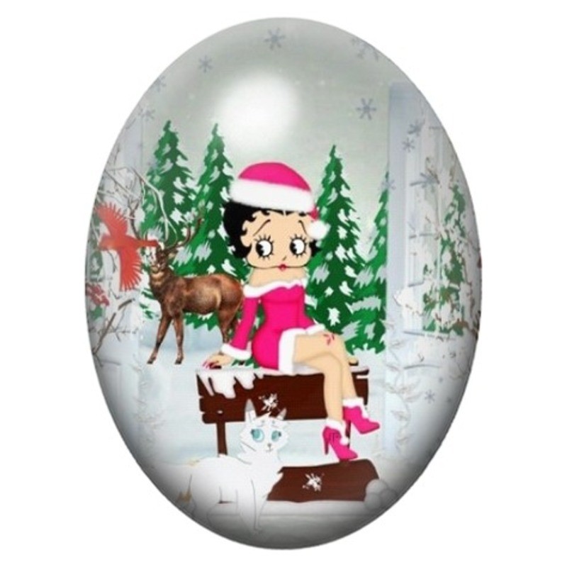 Cabochon en Verre Illustré Betty Boop avec le Renne de Noël 13x18, 18x25 ou 30x40mm