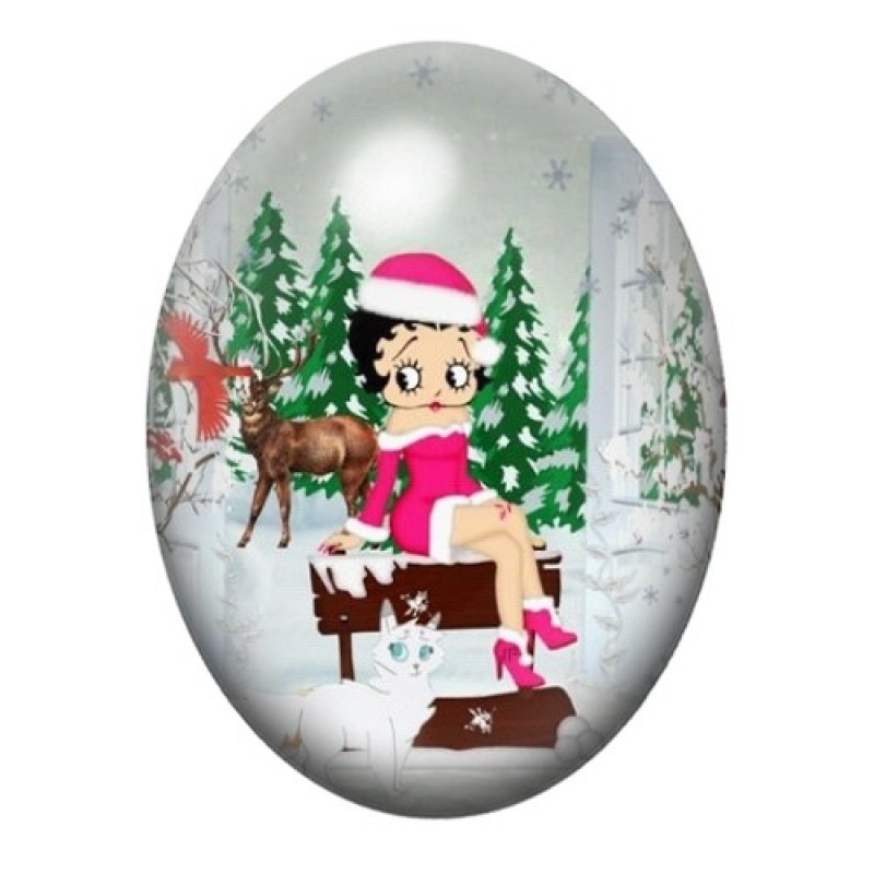 Cabochon en Verre Illustré Betty Boop Noël 13x18, 18x25 ou 30x40mm