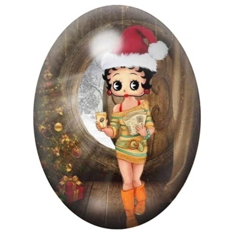 Cabochon en Verre Illustré Betty Boop au Chocolat Chaud de Noël 13x18, 18x25 ou 30x40mm