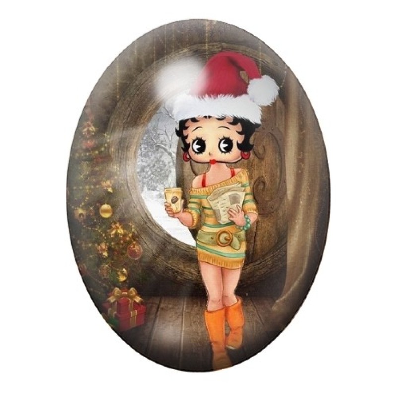 Cabochon en Verre Illustré Betty Boop Noël 13x18, 18x25 ou 30x40mm