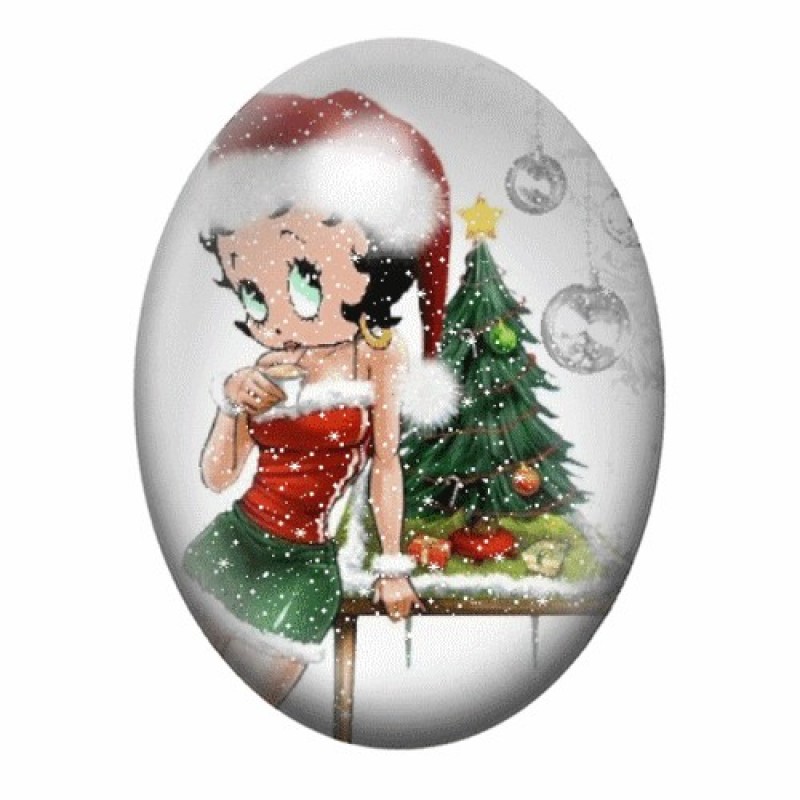 Cabochon en Verre Illustré Betty Boop Noël 13x18, 18x25 ou 30x40mm