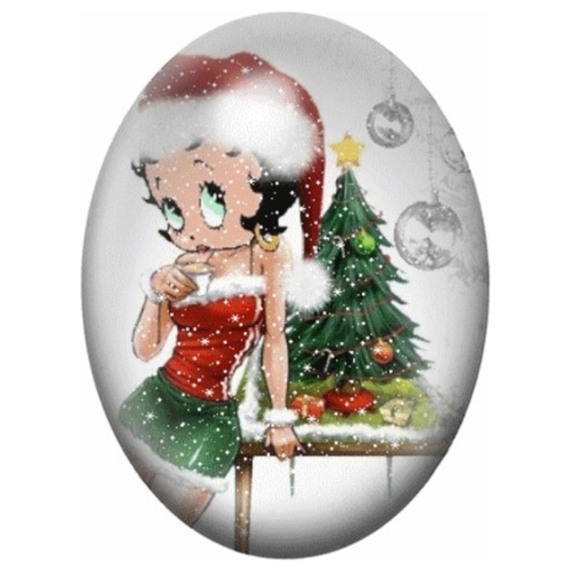 Cabochon en Verre Illustré Betty Boop près du Sapin de Noël 13x18, 18x25 ou 30x40mm