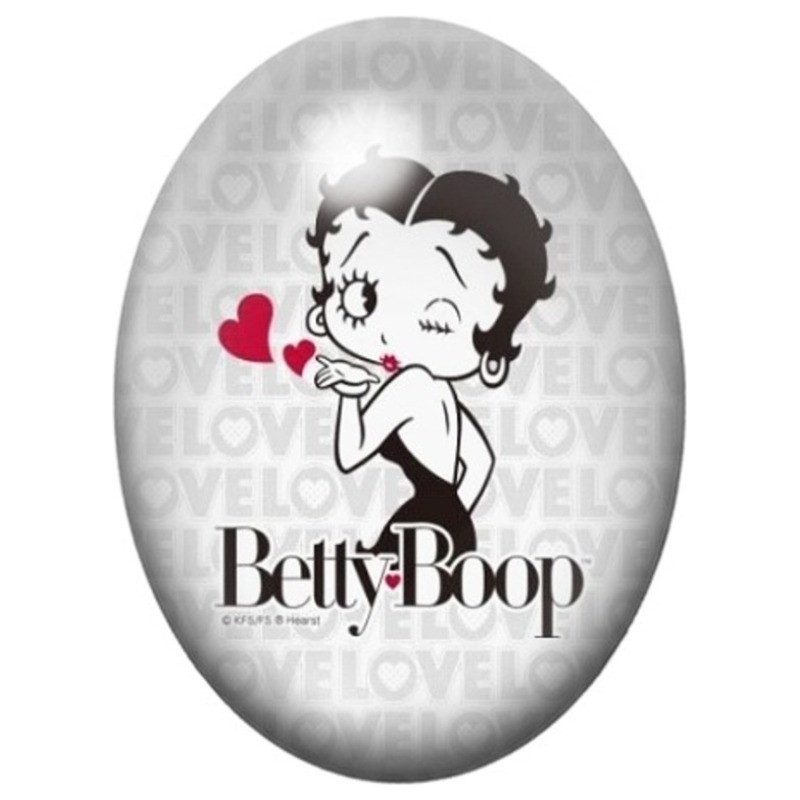 Cabochon en Verre Illustré Betty Boop au Baiser Rouge 13x18, 18x25 ou 30x40mm