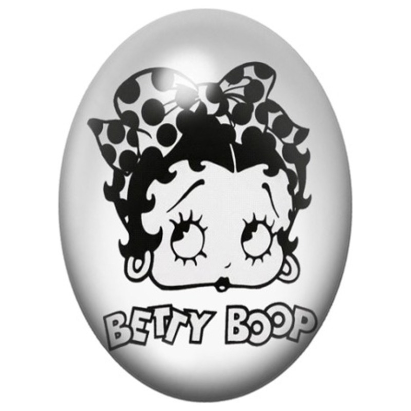 Cabochon en Verre Illustré Visage de Betty Boop au Nœud Léopard 13x18, 18x25 ou 30x40mm