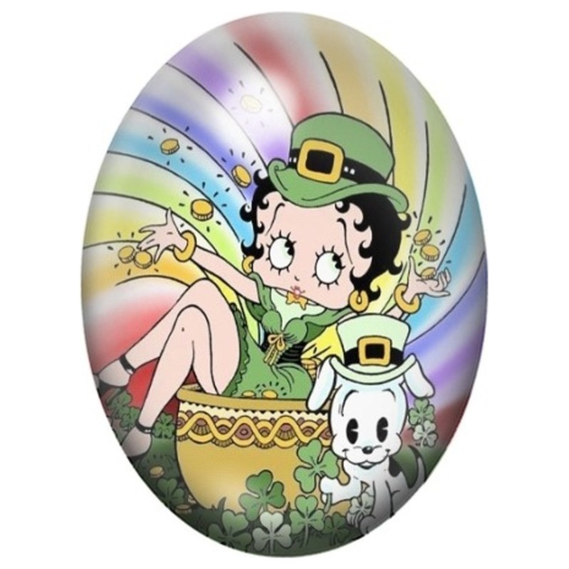 Cabochon en Verre Illustré Betty Boop pour la Saint-Patrick 13x18, 18x25 ou 30x40mm